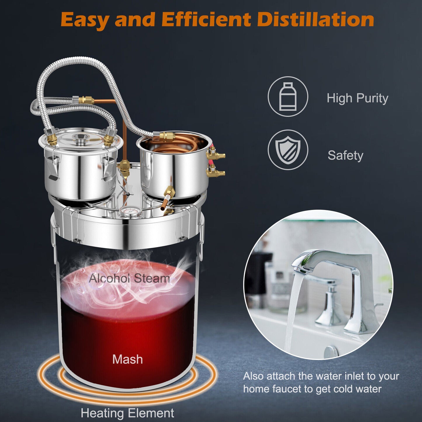 5/10 Gallon Water Alcohol Distiller Kit – DIY Whisky, Brandy & More (22/38L)