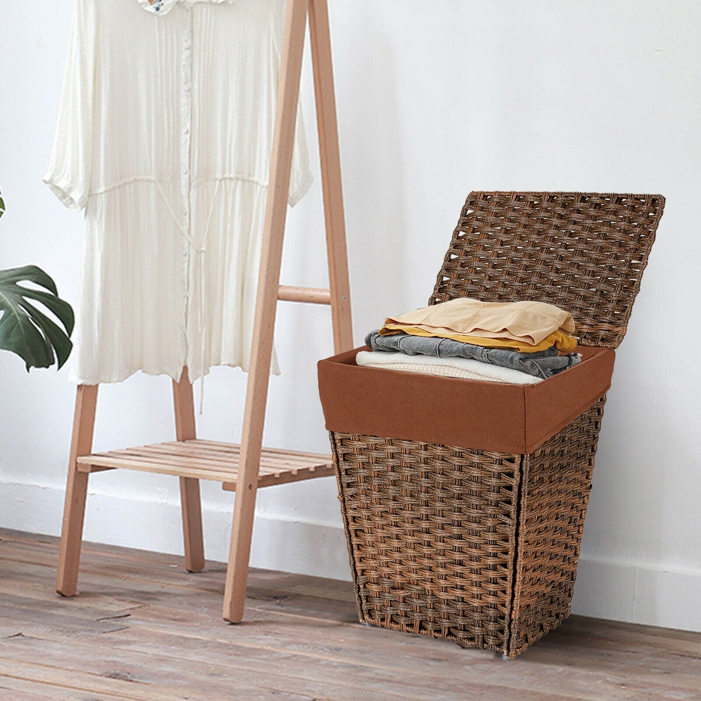 Sturdy Handwoven Laundry Hamper with Removable Liner, Flip Lid, and Non-Slip Design