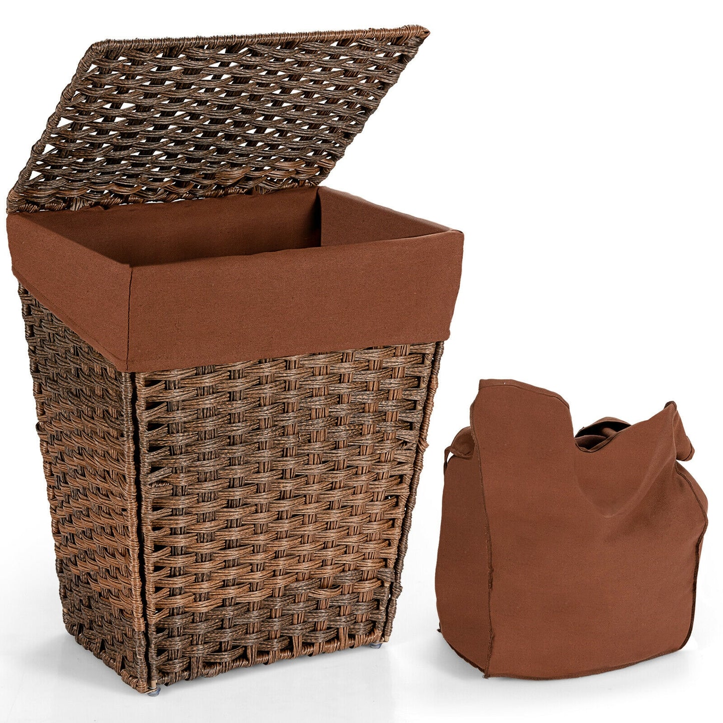 Sturdy Handwoven Laundry Hamper with Removable Liner, Flip Lid, and Non-Slip Design