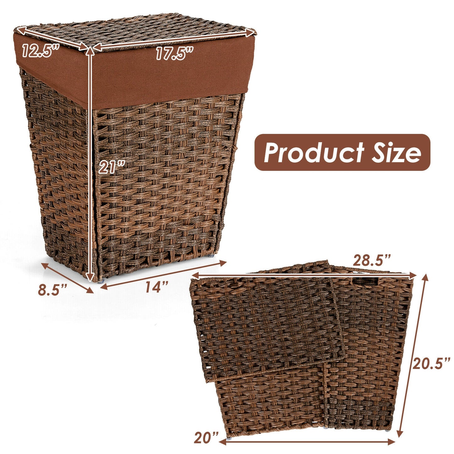 Sturdy Handwoven Laundry Hamper with Removable Liner, Flip Lid, and Non-Slip Design