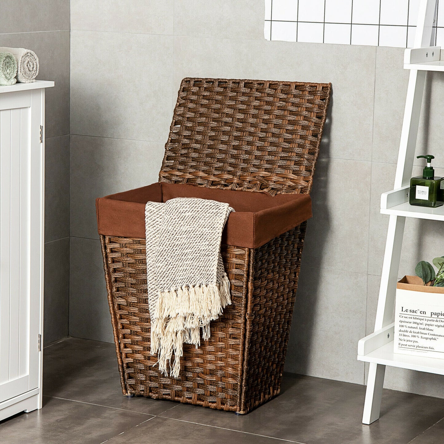 Sturdy Handwoven Laundry Hamper with Removable Liner, Flip Lid, and Non-Slip Design