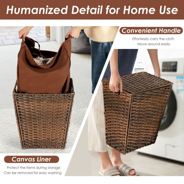 Sturdy Handwoven Laundry Hamper with Removable Liner, Flip Lid, and Non-Slip Design