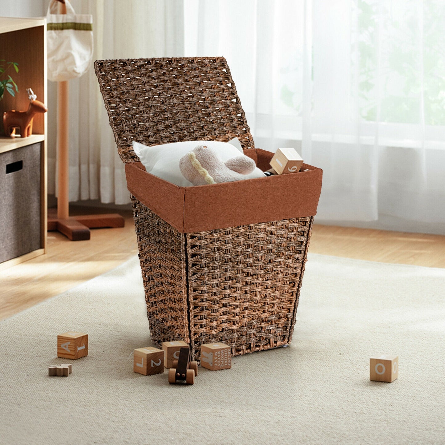 Sturdy Handwoven Laundry Hamper with Removable Liner, Flip Lid, and Non-Slip Design
