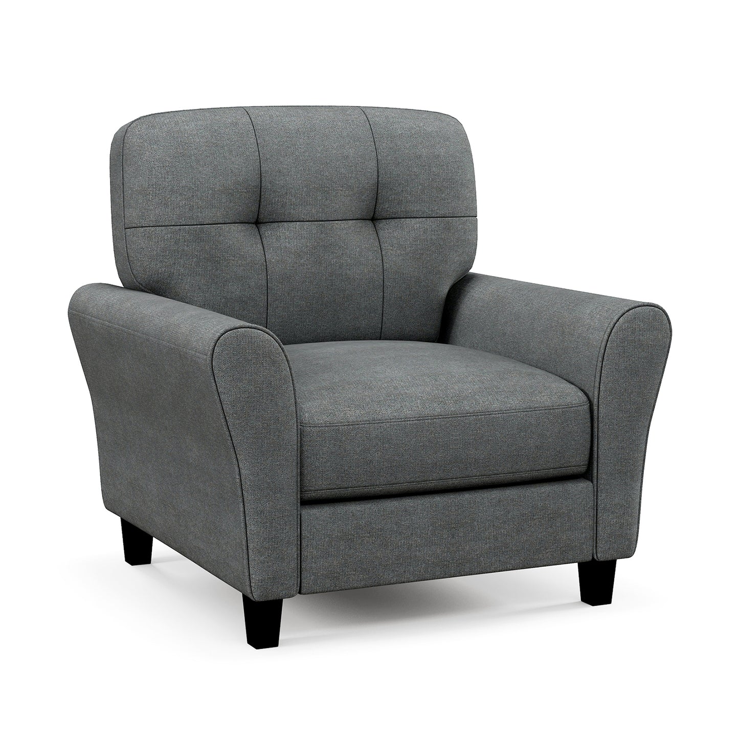 Comfortable Linen Upholstered Armchair with Rubber Wood Legs, Grey