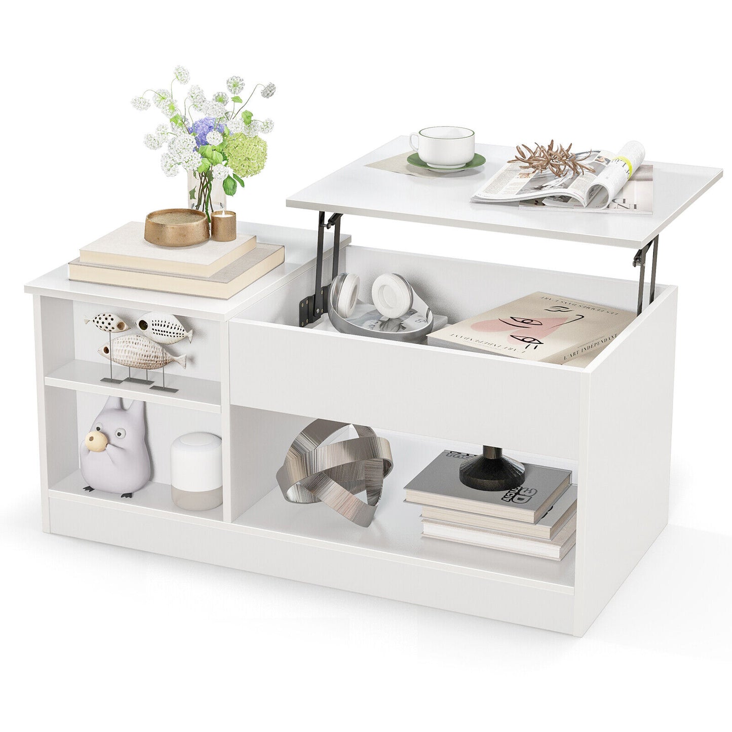 Lift-Top Modern Coffee Table with Hidden Storage, Shelves and Cabinet