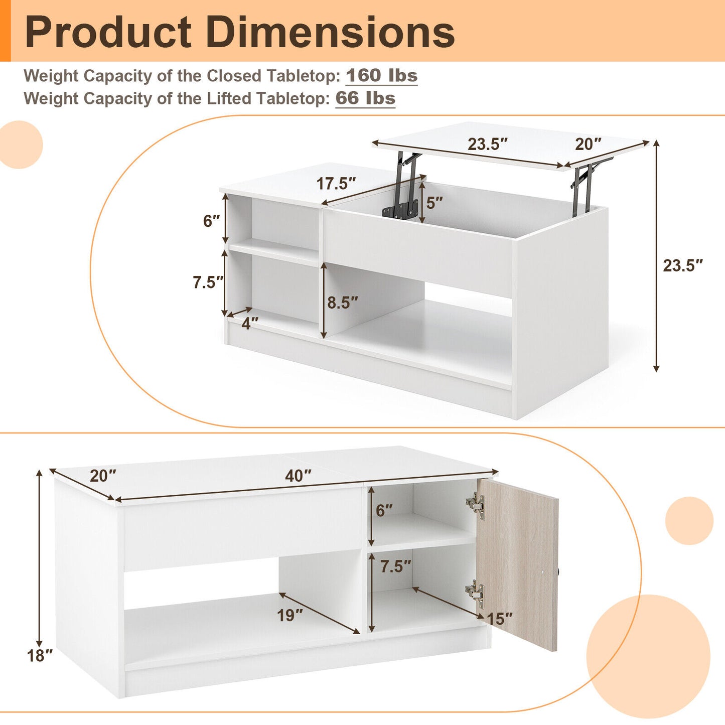 Lift-Top Modern Coffee Table with Hidden Storage, Shelves and Cabinet