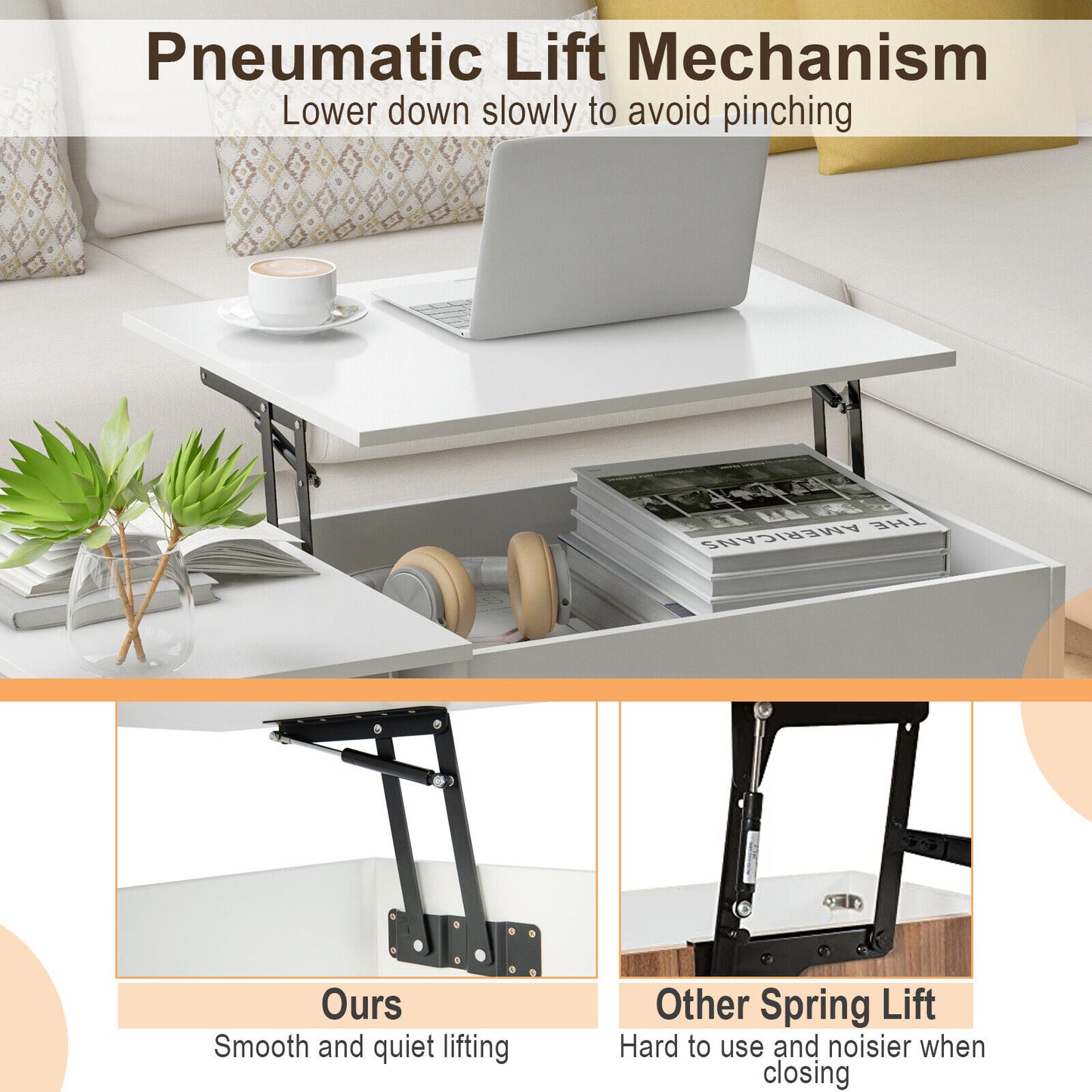 Lift-Top Modern Coffee Table with Hidden Storage, Shelves and Cabinet