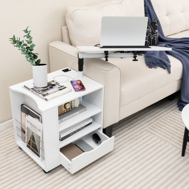 Modern Nightstand with 360 Swivel Tray, USB and Type-C Charging, and Motion Sensor LED Lights