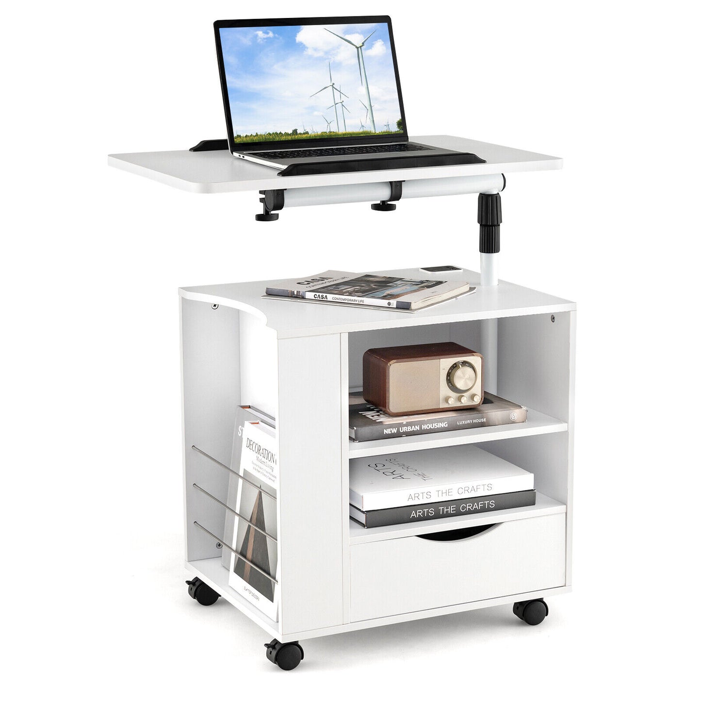 Modern Nightstand with 360 Swivel Tray, USB and Type-C Charging, and Motion Sensor LED Lights