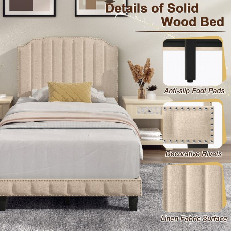 Premium Upholstered Bed Frame with Rivet Headboard - Twin Size