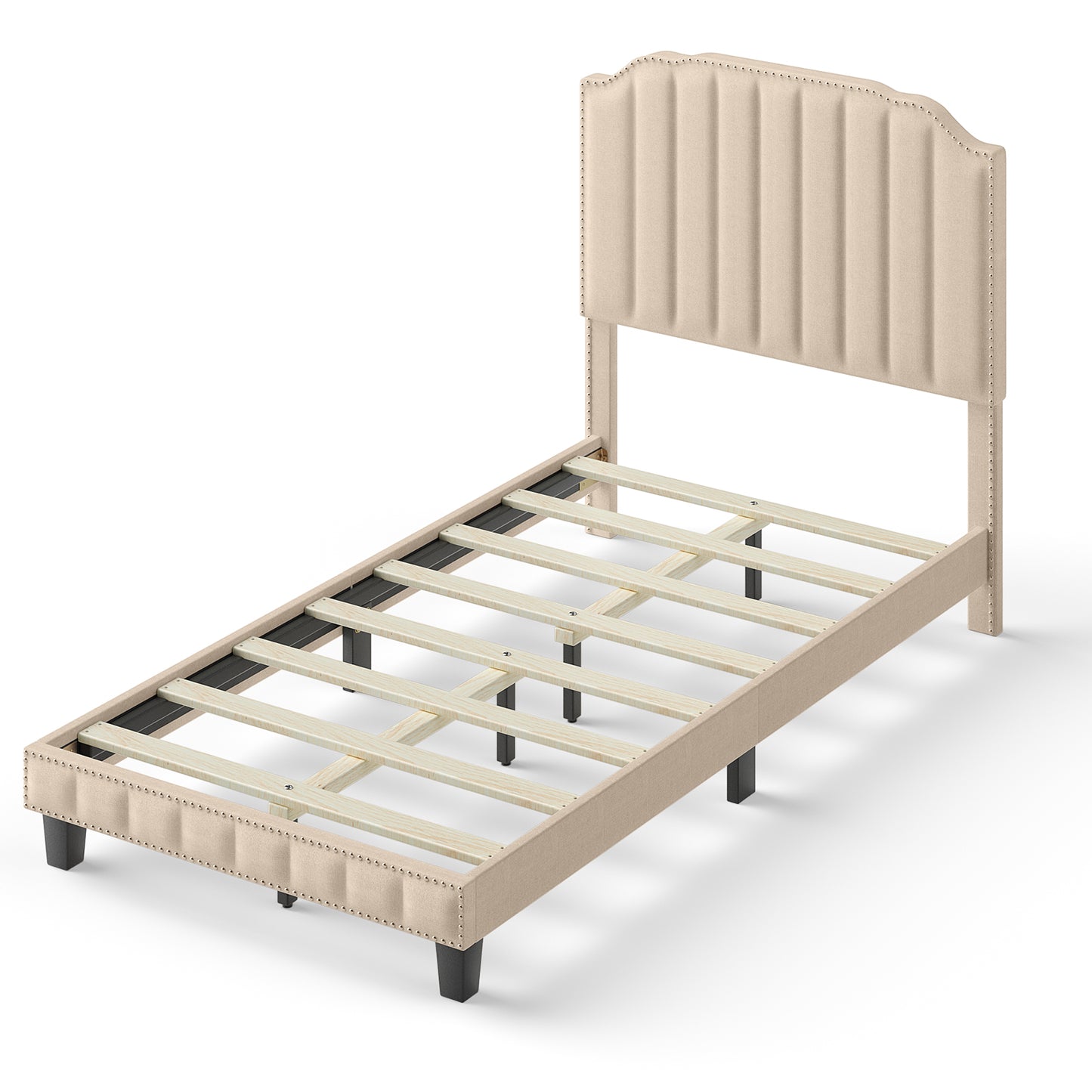 Premium Upholstered Bed Frame with Rivet Headboard - Twin Size