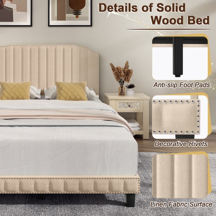 Premium Upholstered Bed Frame with Rivet Headboard - Full Size