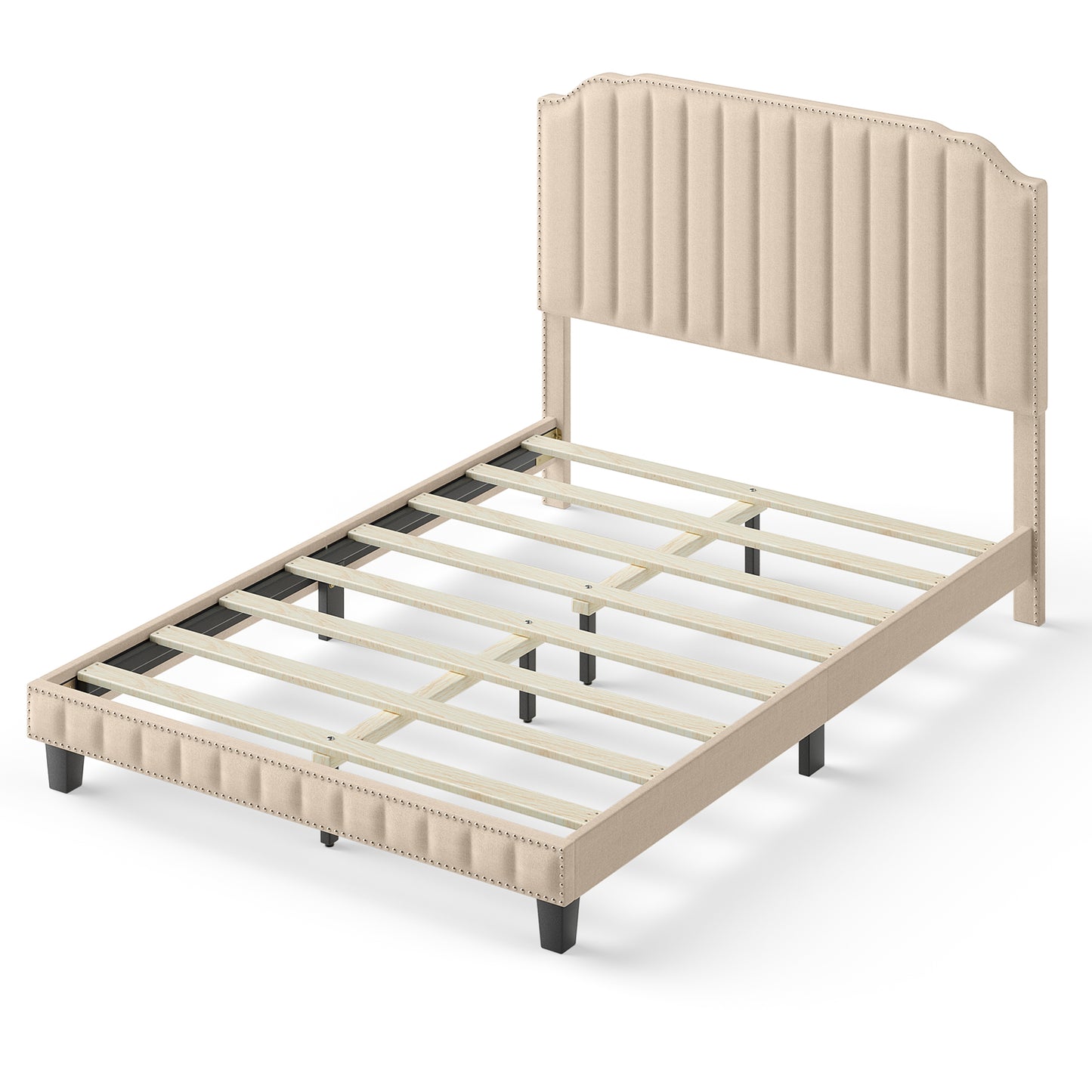 Premium Upholstered Bed Frame with Rivet Headboard - Full Size