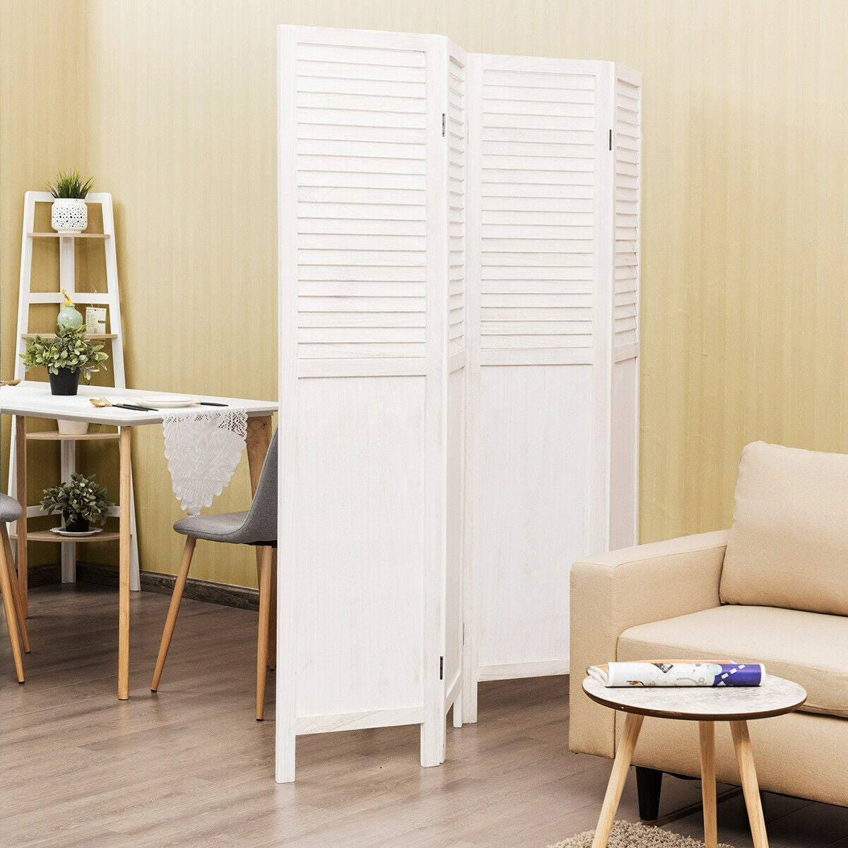 5.6 Ft Tall 4 Panel Folding Privacy Divider - White