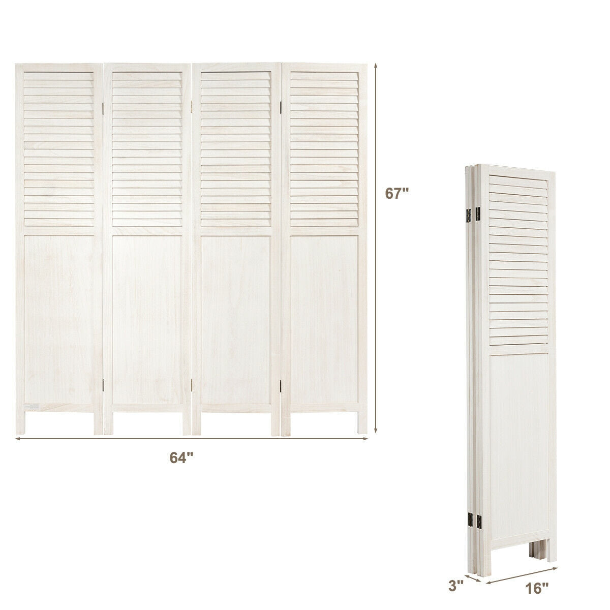 5.6 Ft Tall 4 Panel Folding Privacy Divider - White