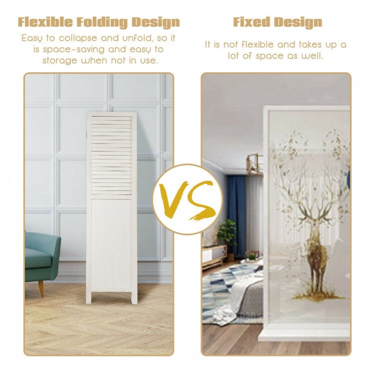 5.6 Ft Tall 4 Panel Folding Privacy Divider - White