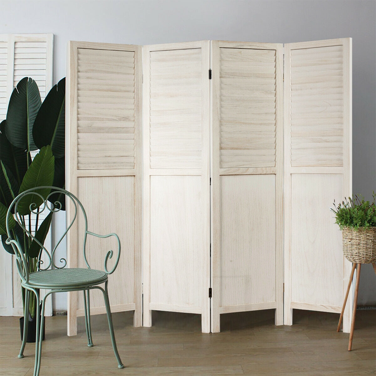 5.6 Ft Tall 4 Panel Folding Privacy Divider - White