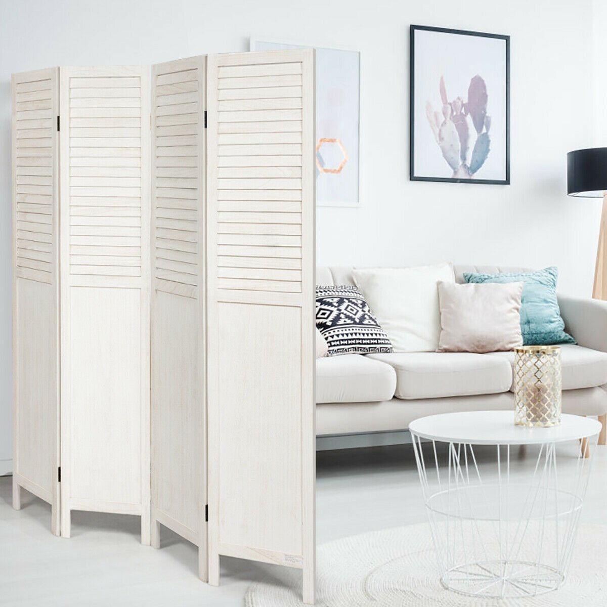 5.6 Ft Tall 4 Panel Folding Privacy Divider - White