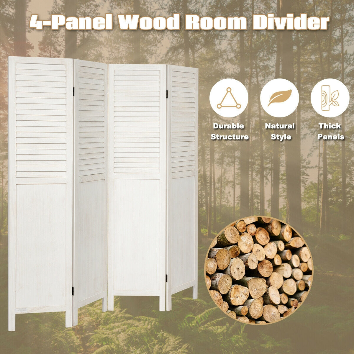 5.6 Ft Tall 4 Panel Folding Privacy Divider - White