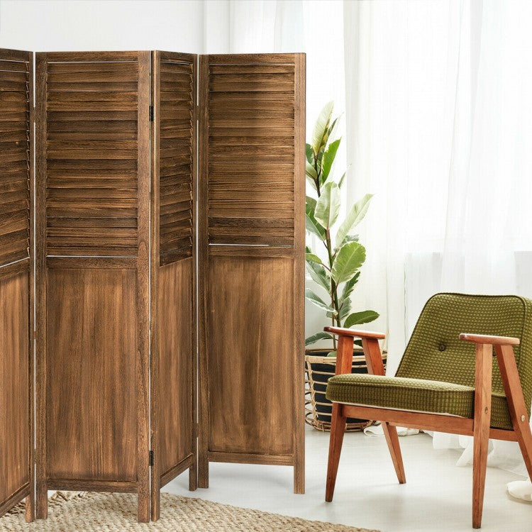 5.6 Ft Tall 4 Panel Folding Privacy Divider - Brown