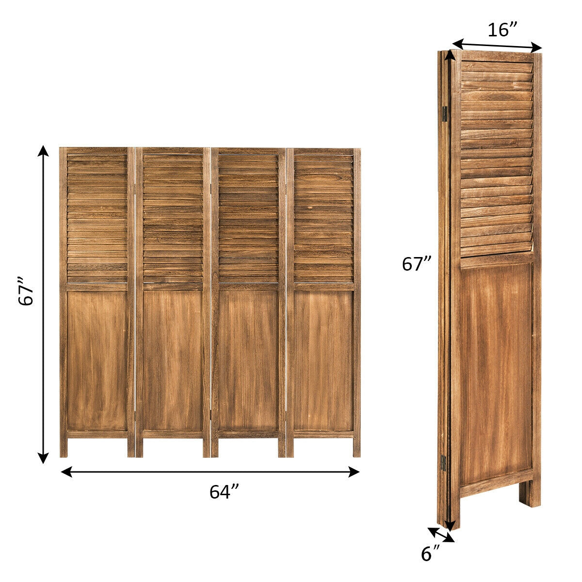 5.6 Ft Tall 4 Panel Folding Privacy Divider - Brown
