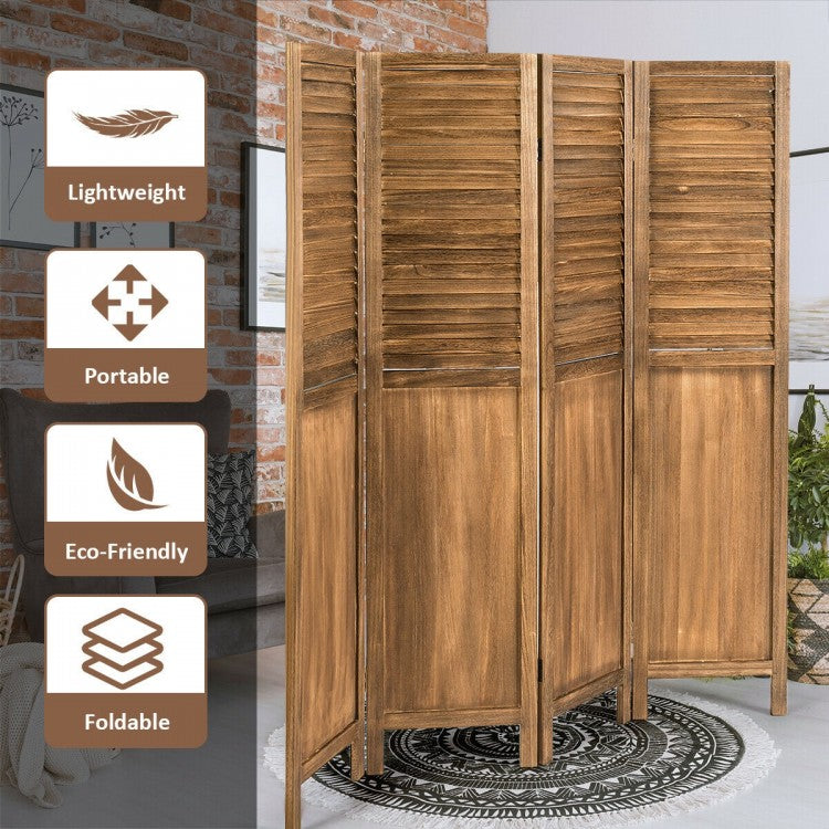 5.6 Ft Tall 4 Panel Folding Privacy Divider - Brown