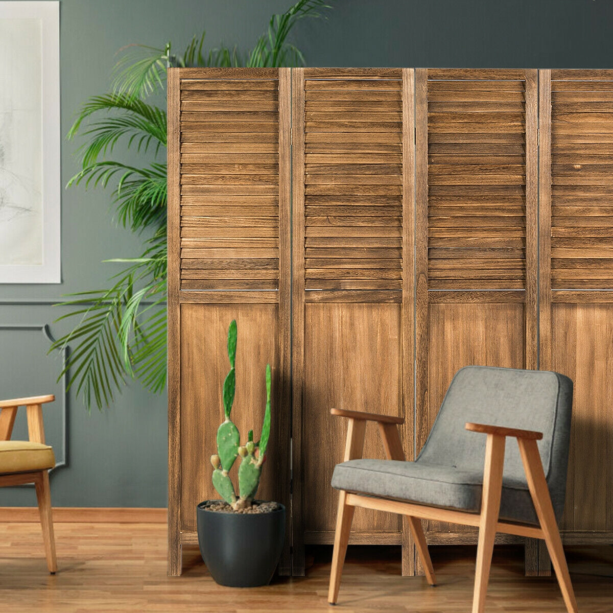5.6 Ft Tall 4 Panel Folding Privacy Divider - Brown