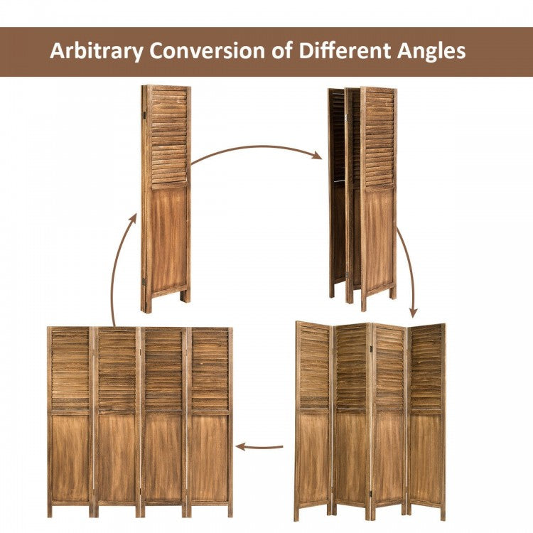 5.6 Ft Tall 4 Panel Folding Privacy Divider - Brown