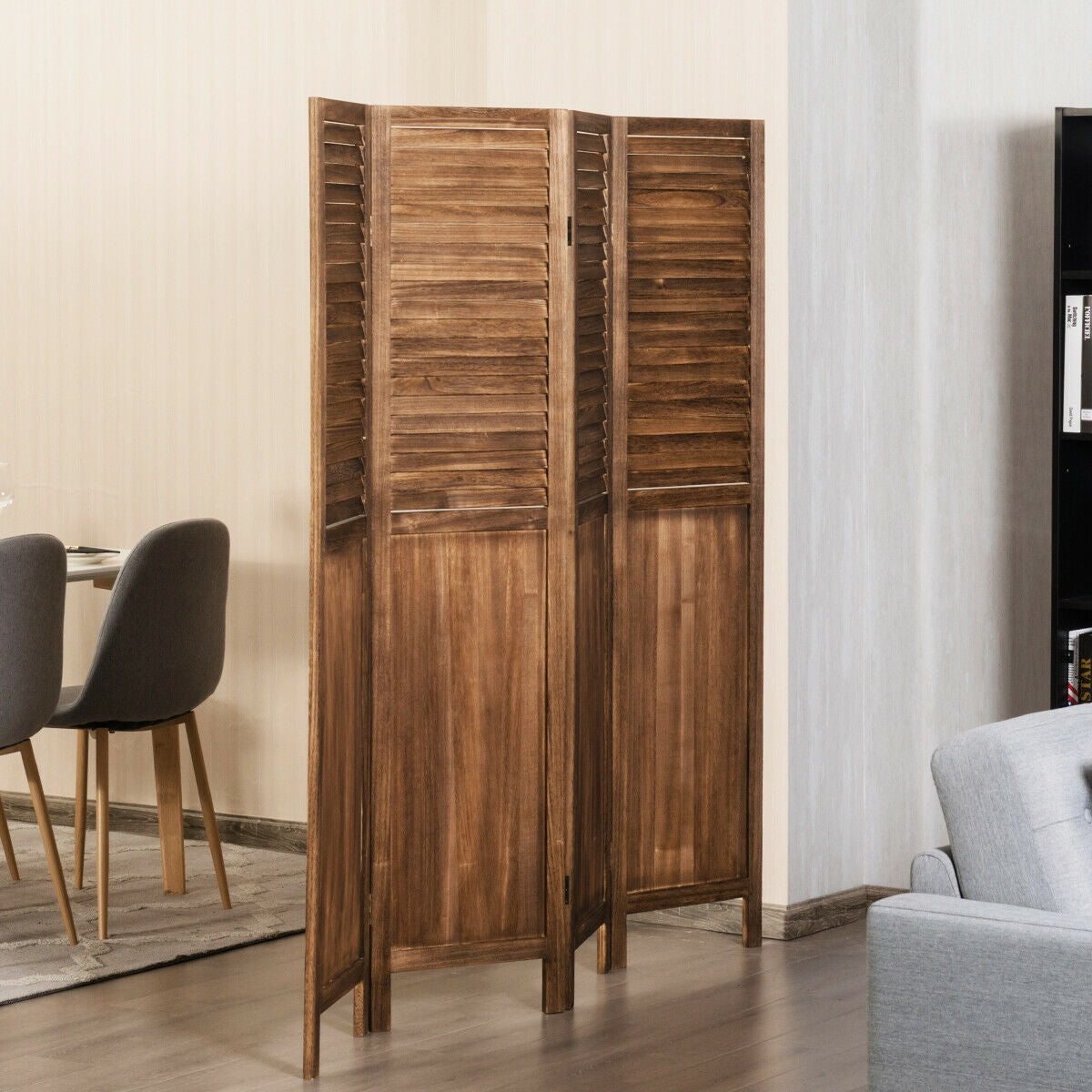 5.6 Ft Tall 4 Panel Folding Privacy Divider - Brown