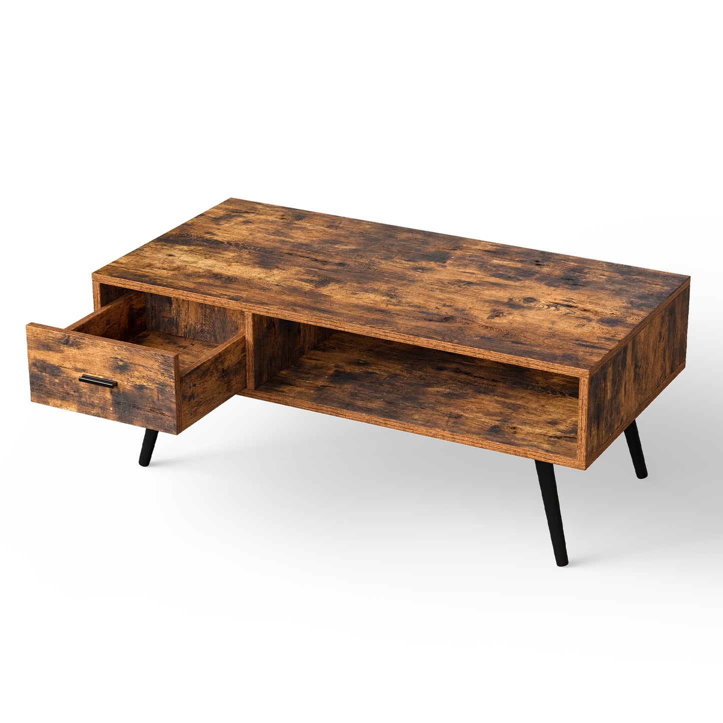 Mid-Century Modern Rectangular Coffee Table with Storage Drawer and Open Shelf