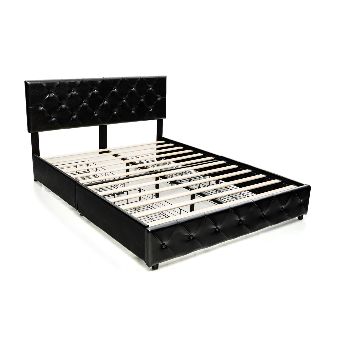 Luxury PU Leather Upholstered Platform Bed with 4 Storage Drawers - Queen Size