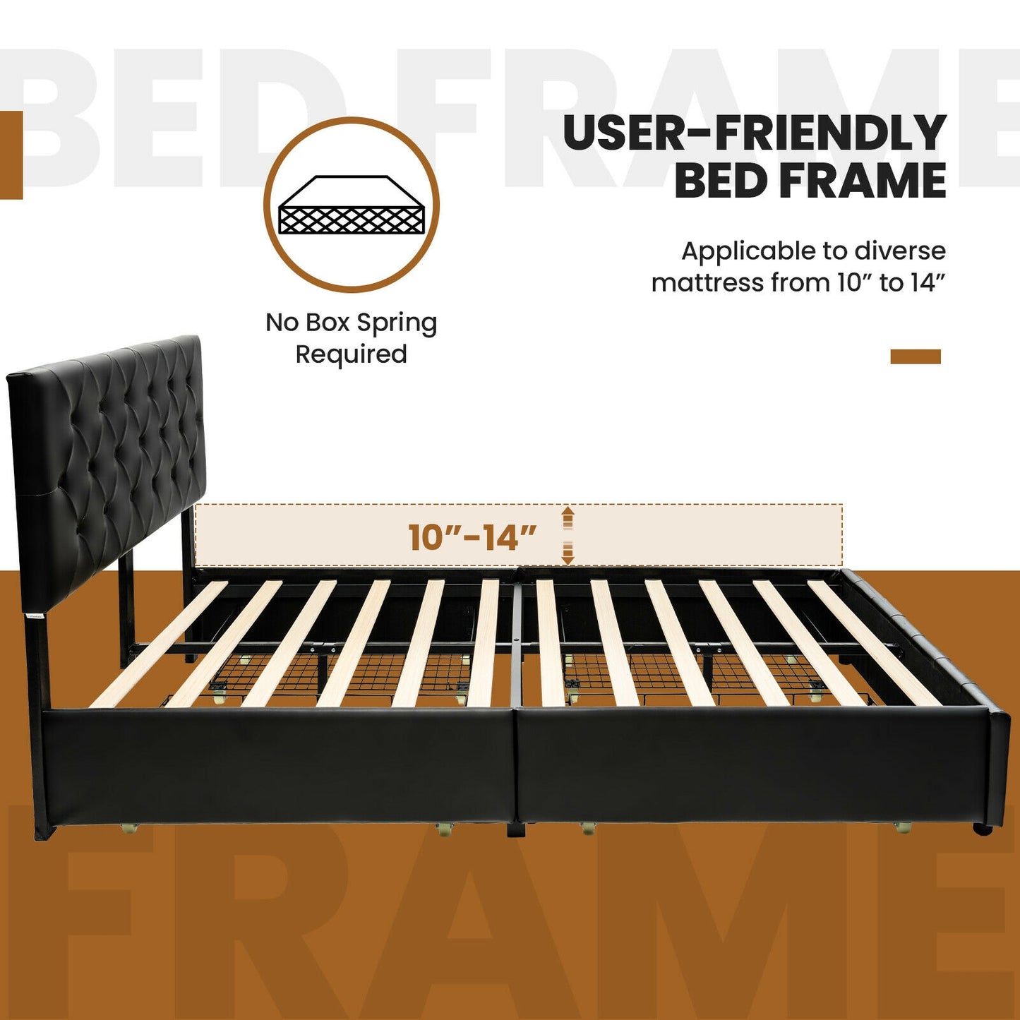 Luxury PU Leather Upholstered Platform Bed with 4 Storage Drawers - Full Size