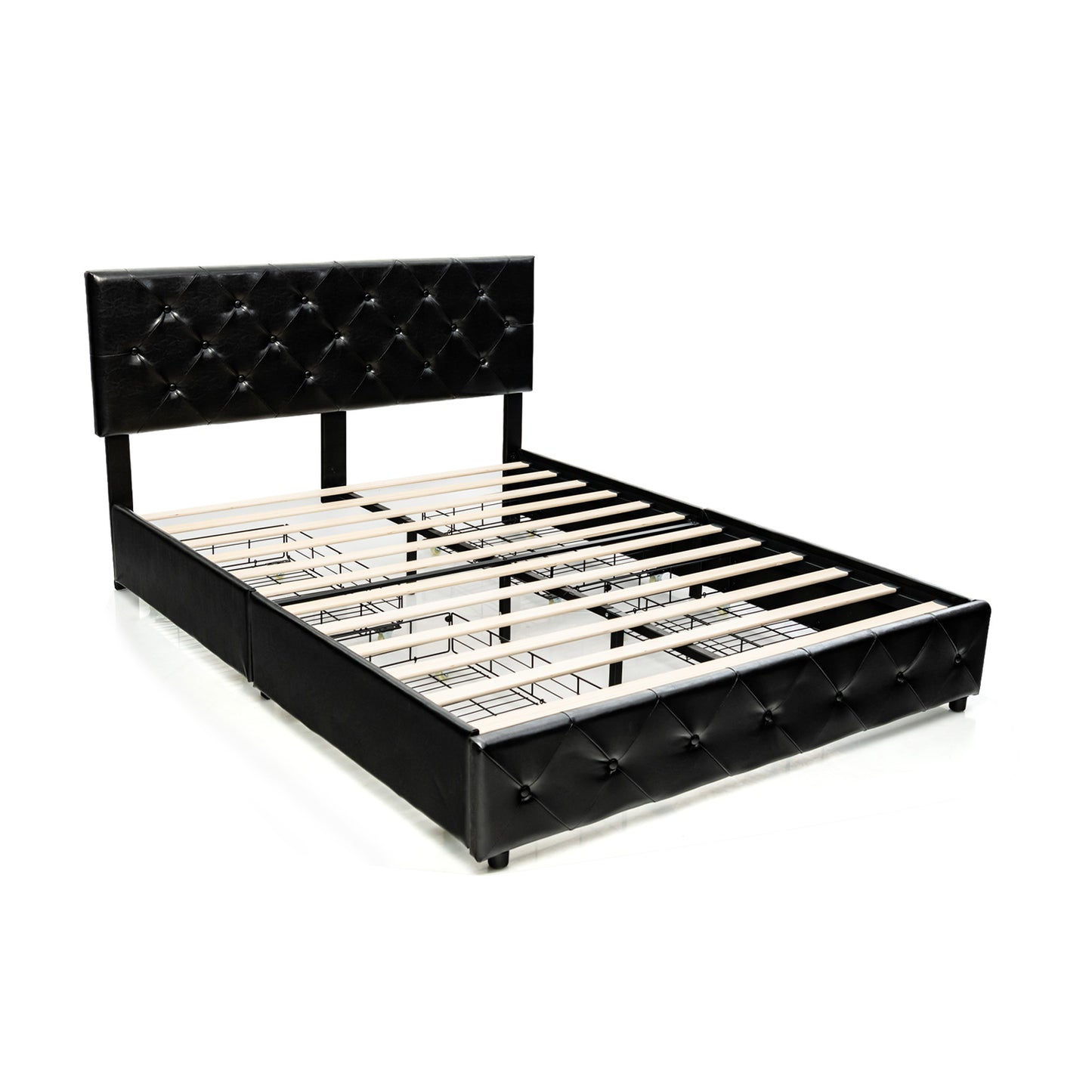 Luxury PU Leather Upholstered Platform Bed with 4 Storage Drawers - Full Size