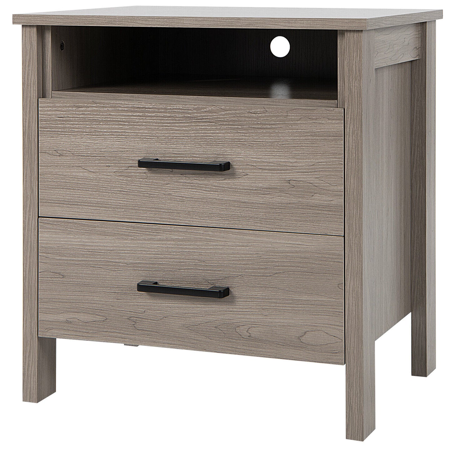 Multifunctional Side Table with 2 Drawers, Open Shelf, and Cable Organizer – Natural