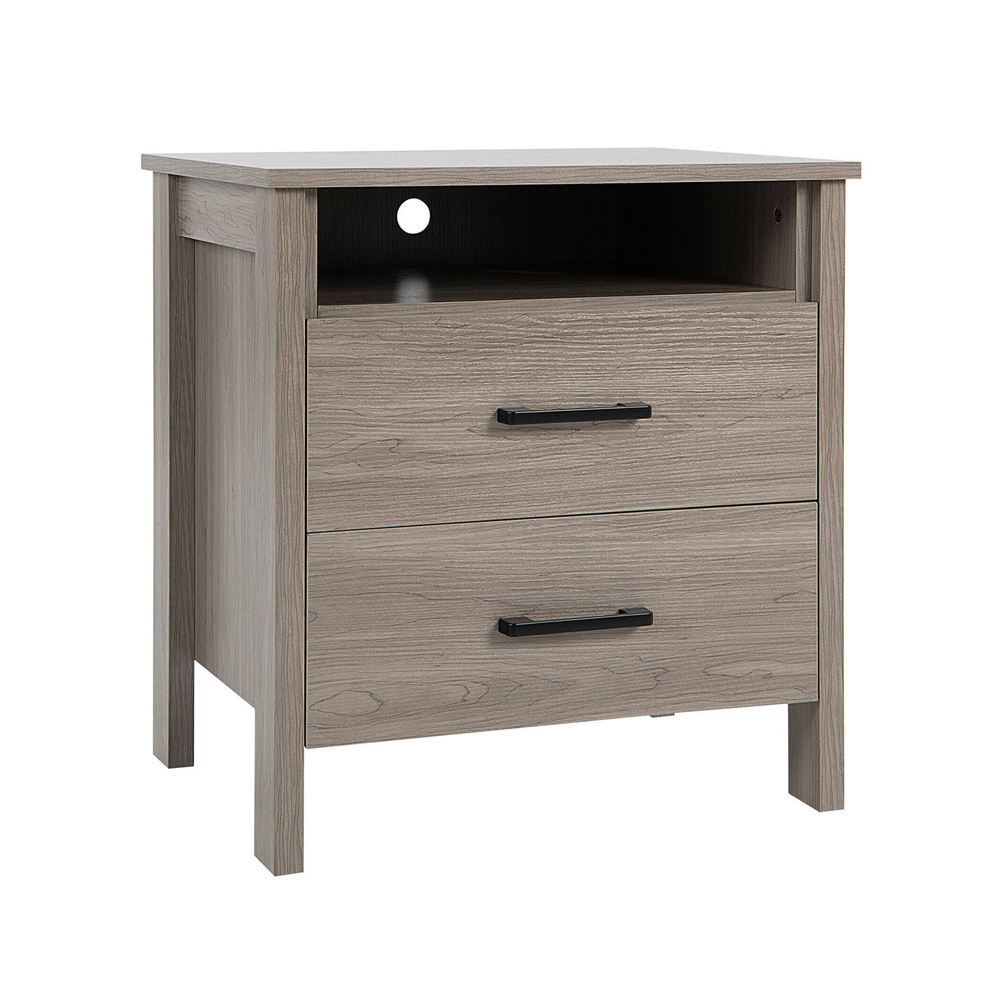 Multifunctional Side Table with 2 Drawers, Open Shelf, and Cable Organizer – Natural