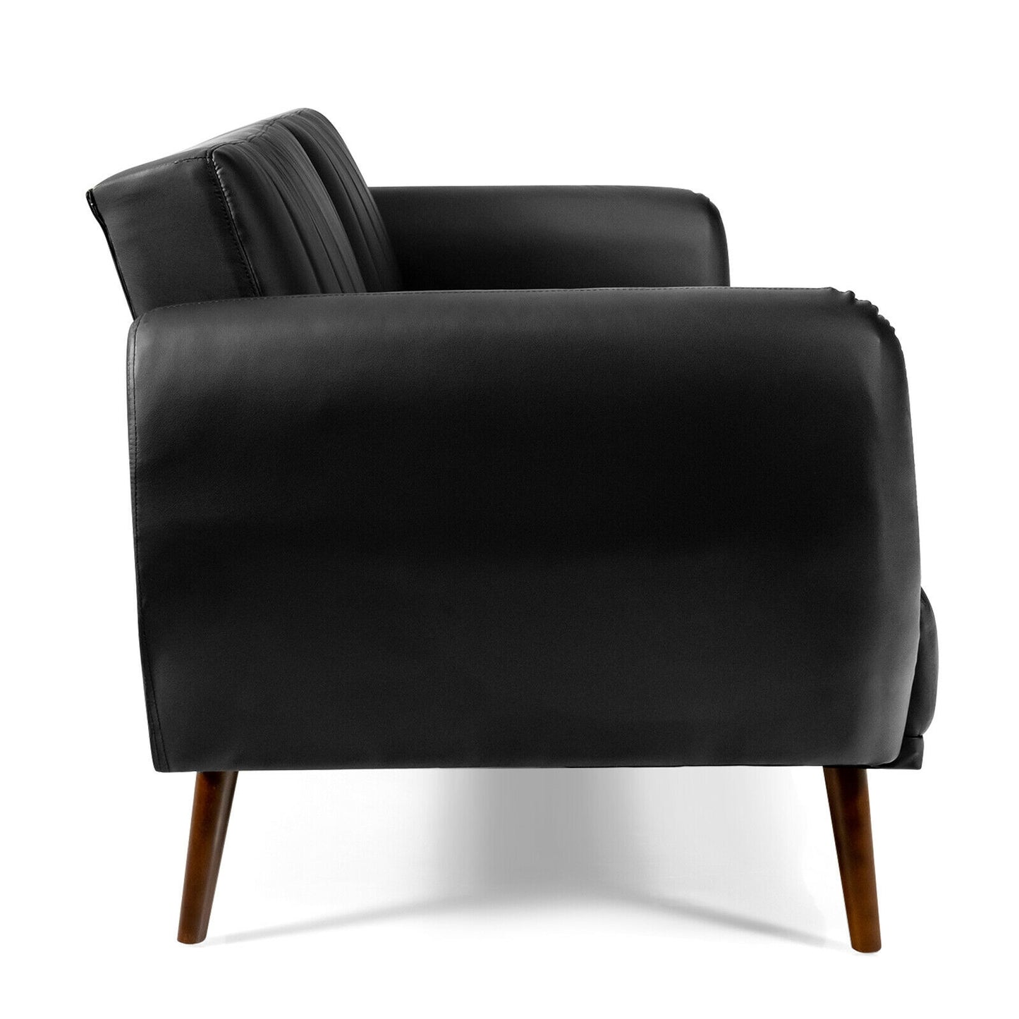 3 Seater Convertible Sofa Bed with Split Adjustable Backrest and PU Upholstery, Black
