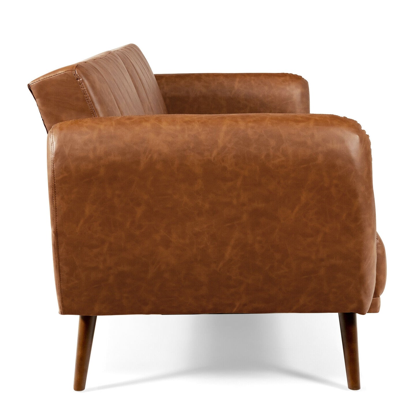 3 Seater Convertible Sofa Bed with Split Adjustable Backrest and PU Upholstery, Brown