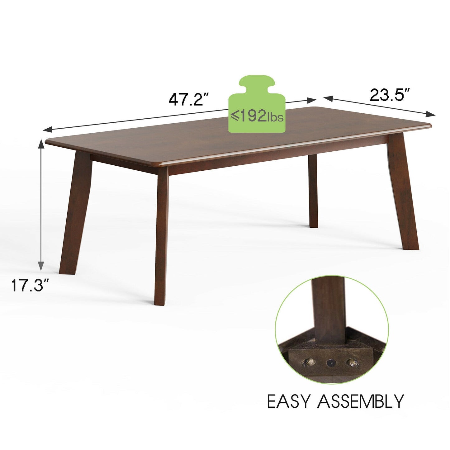 Modern Rectangular Wooden Coffee Table with Rubber Wood Legs and Open Storage