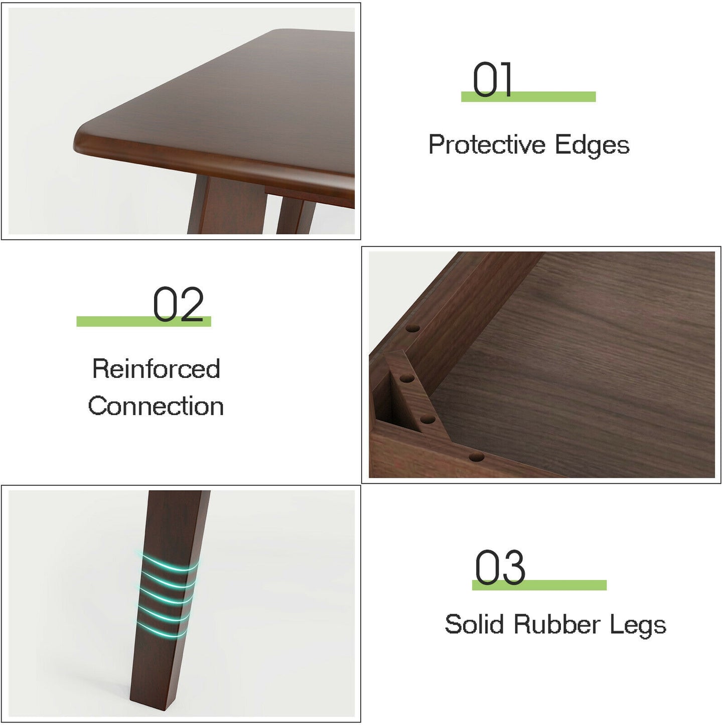 Modern Rectangular Wooden Coffee Table with Rubber Wood Legs and Open Storage