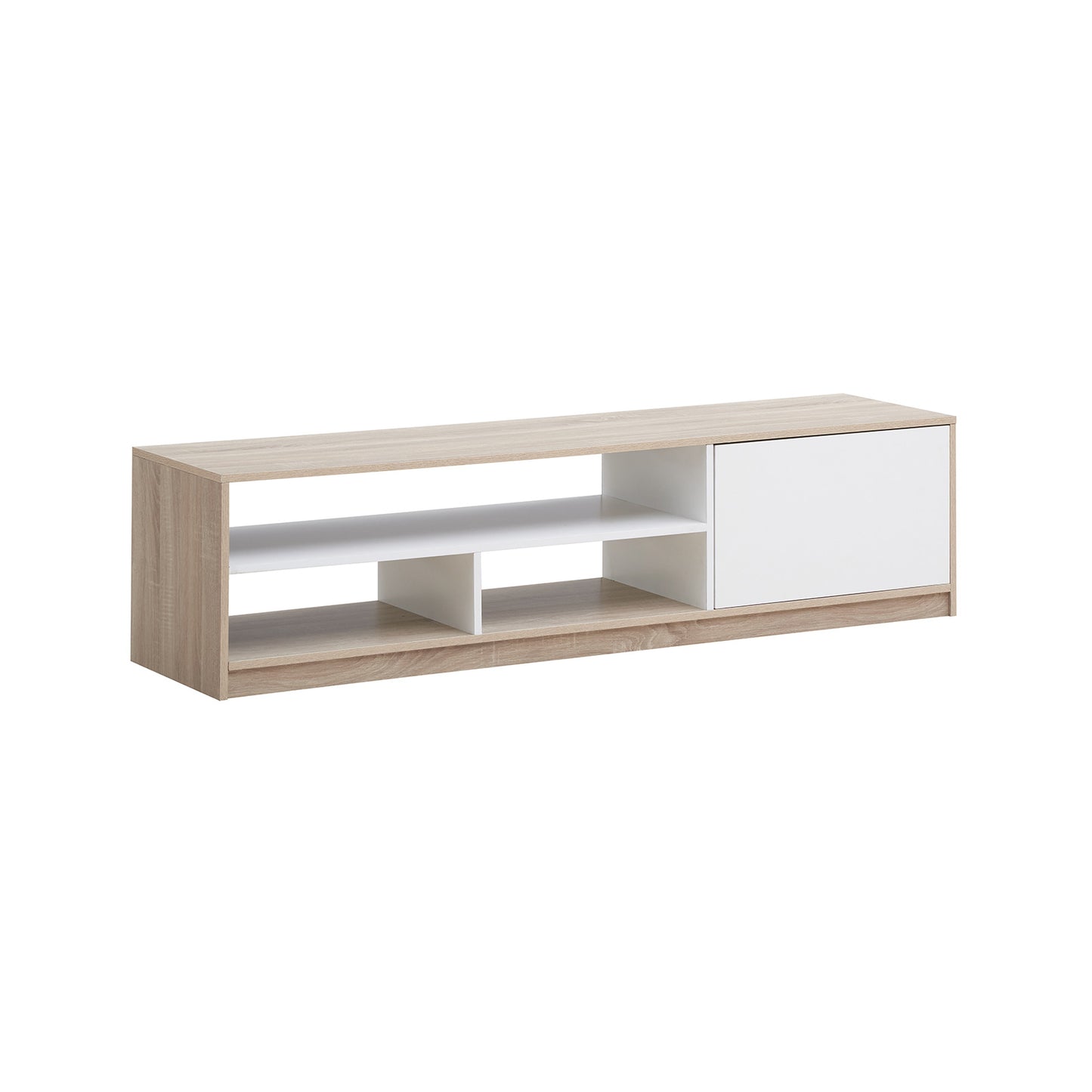Modern 63 Inch TV Console with Push-to-Open Cabinet and Open Shelves for TVs up to 75 Inches