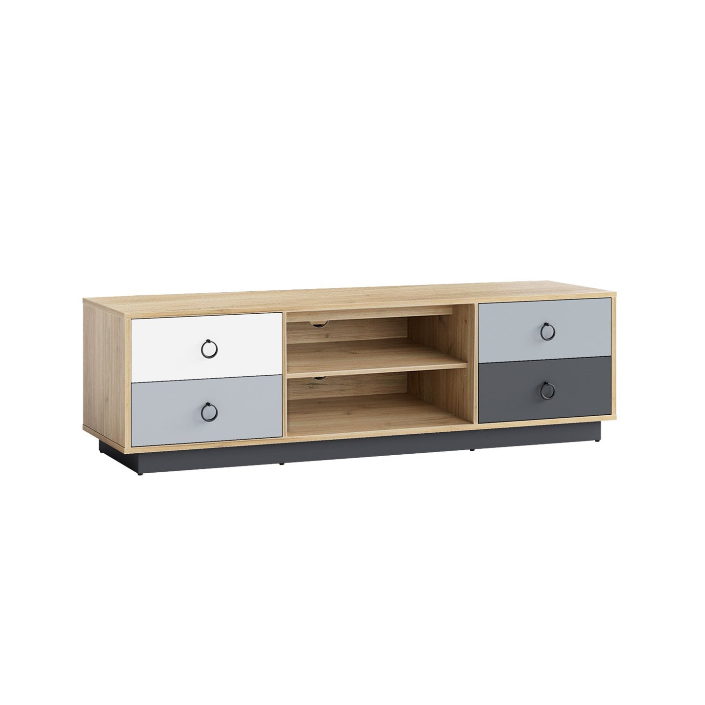 55 Inch Wooden TV Stand with Two Cabinets and Open Shelves for TVs up to 60 Inches