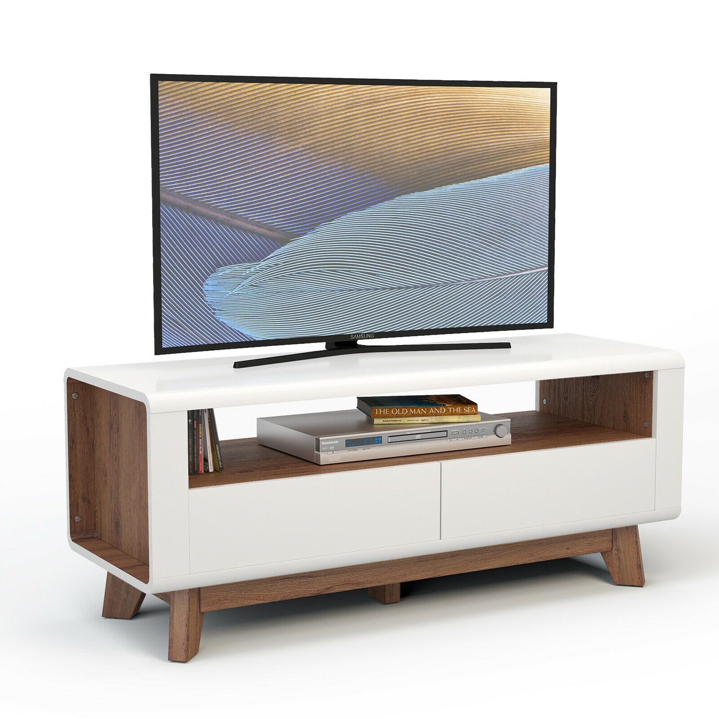 Contemporary Entertainment Console with Open Display and Dual Drawers for 50 Inch TVs