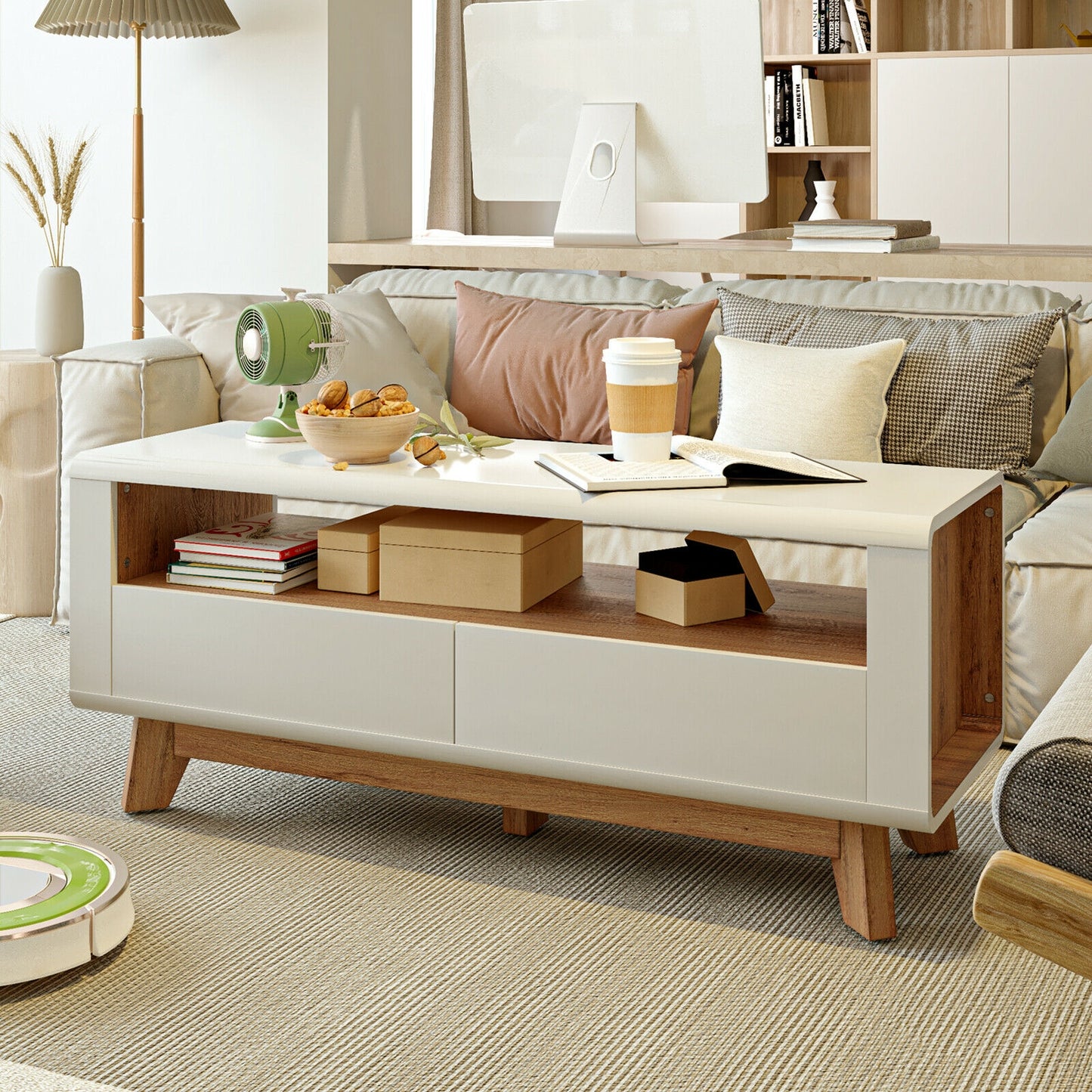 Contemporary Entertainment Console with Open Display and Dual Drawers for 50 Inch TVs