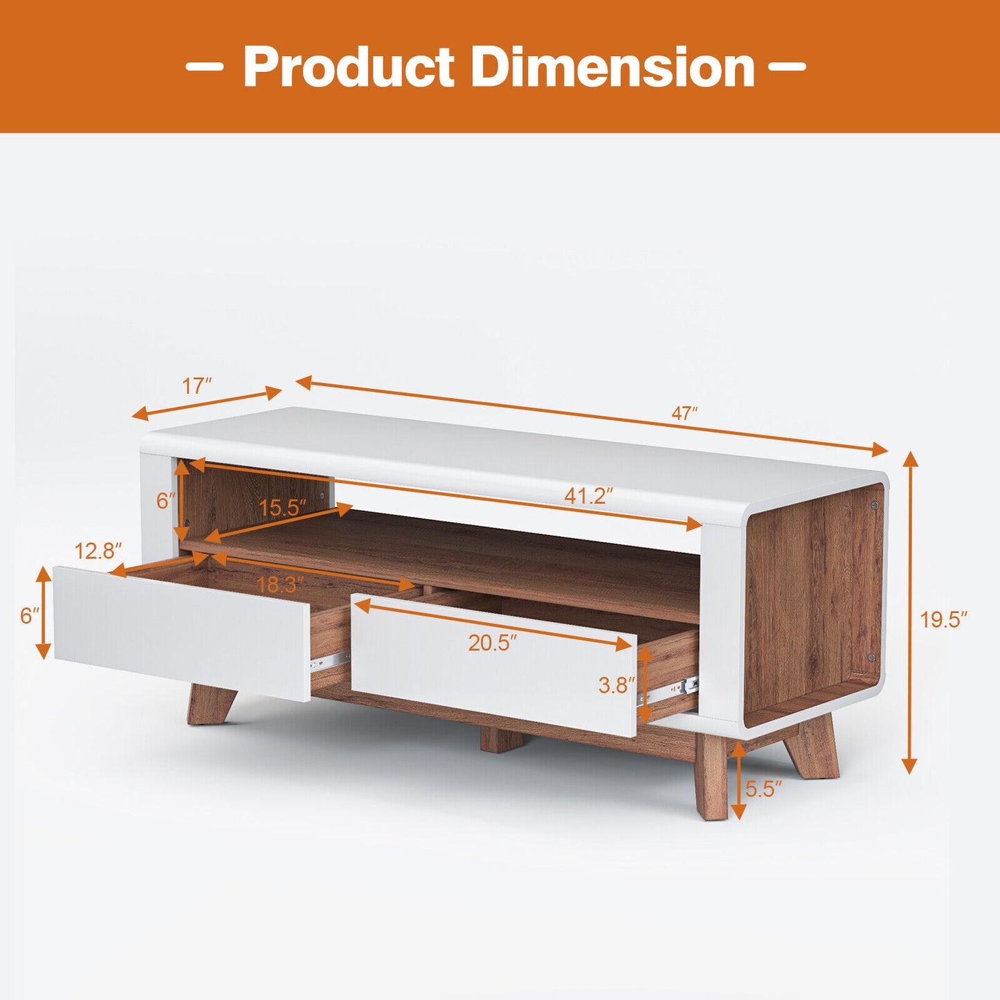 Contemporary Entertainment Console with Open Display and Dual Drawers for 50 Inch TVs