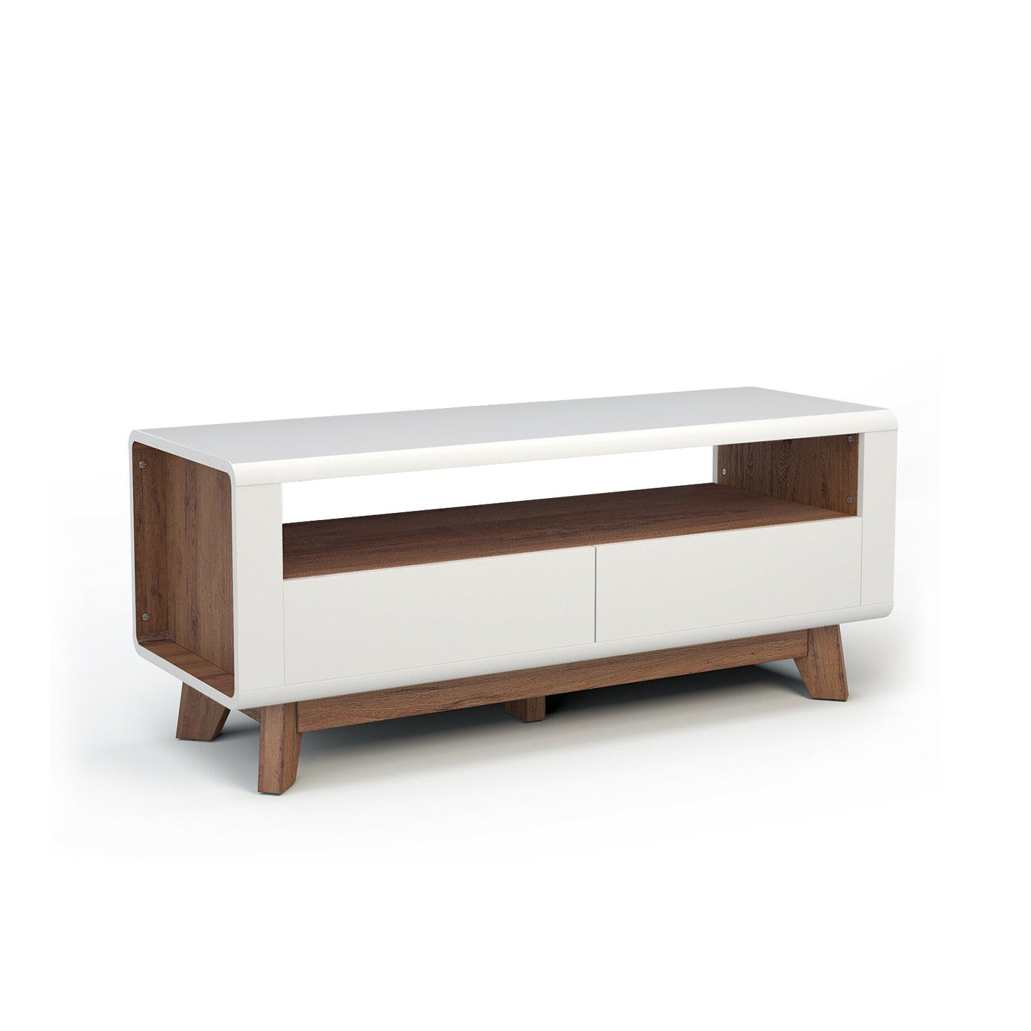 Contemporary Entertainment Console with Open Display and Dual Drawers for 50 Inch TVs