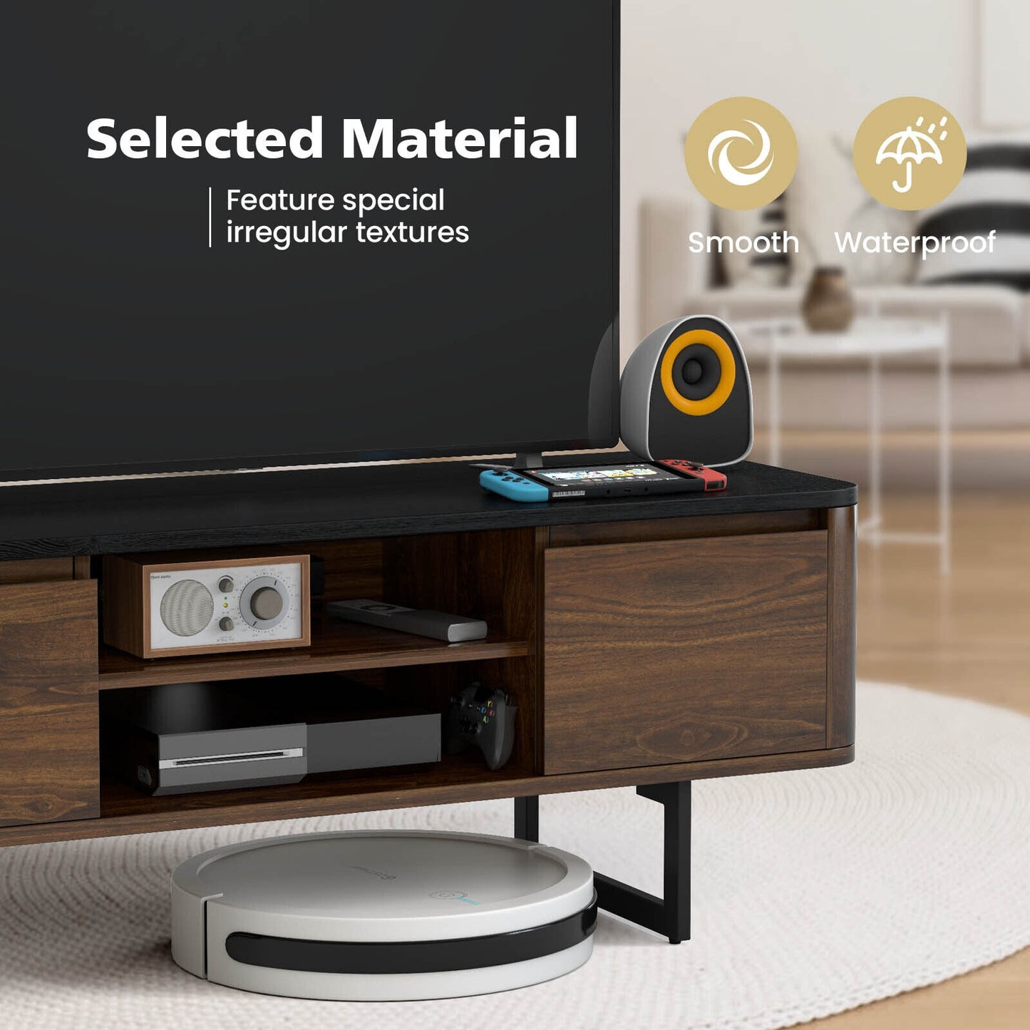 Mid-Century Wooden TV Console with Cabinets for TVs up to 55 Inch