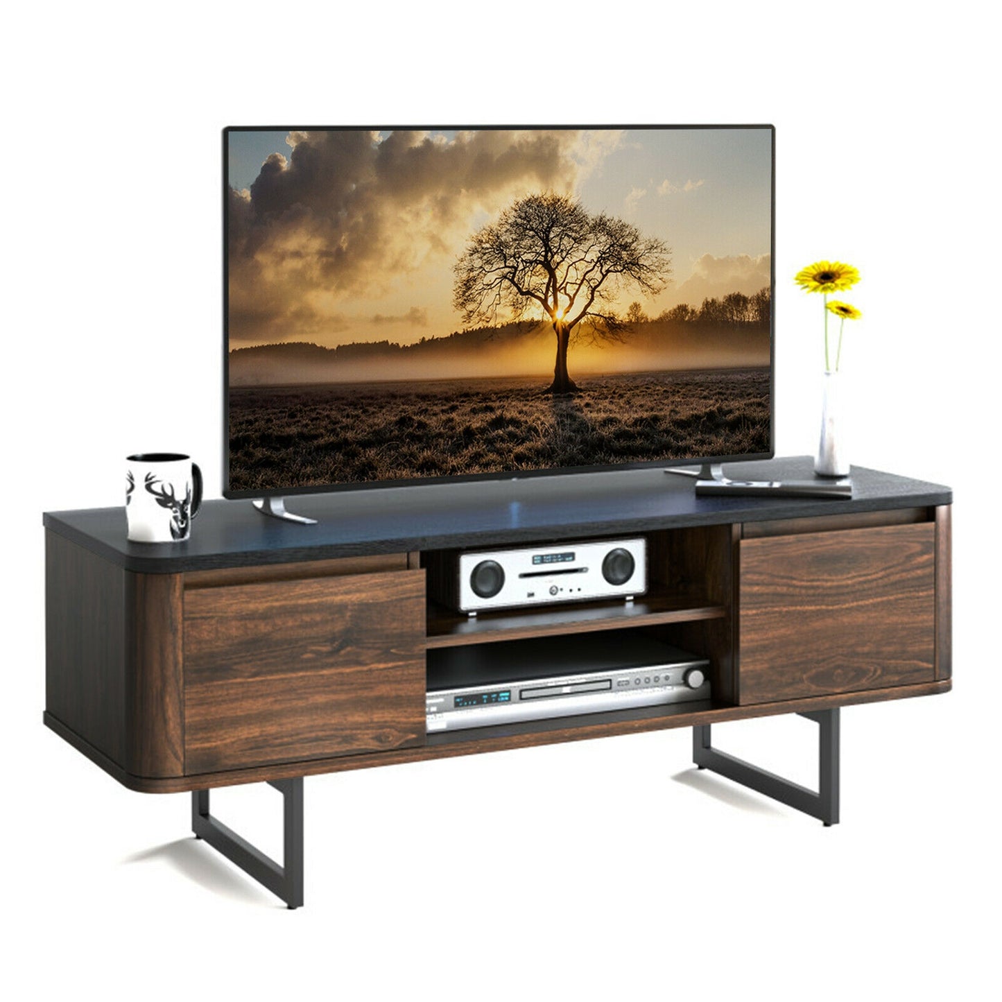 Mid-Century Wooden TV Console with Cabinets for TVs up to 55 Inch