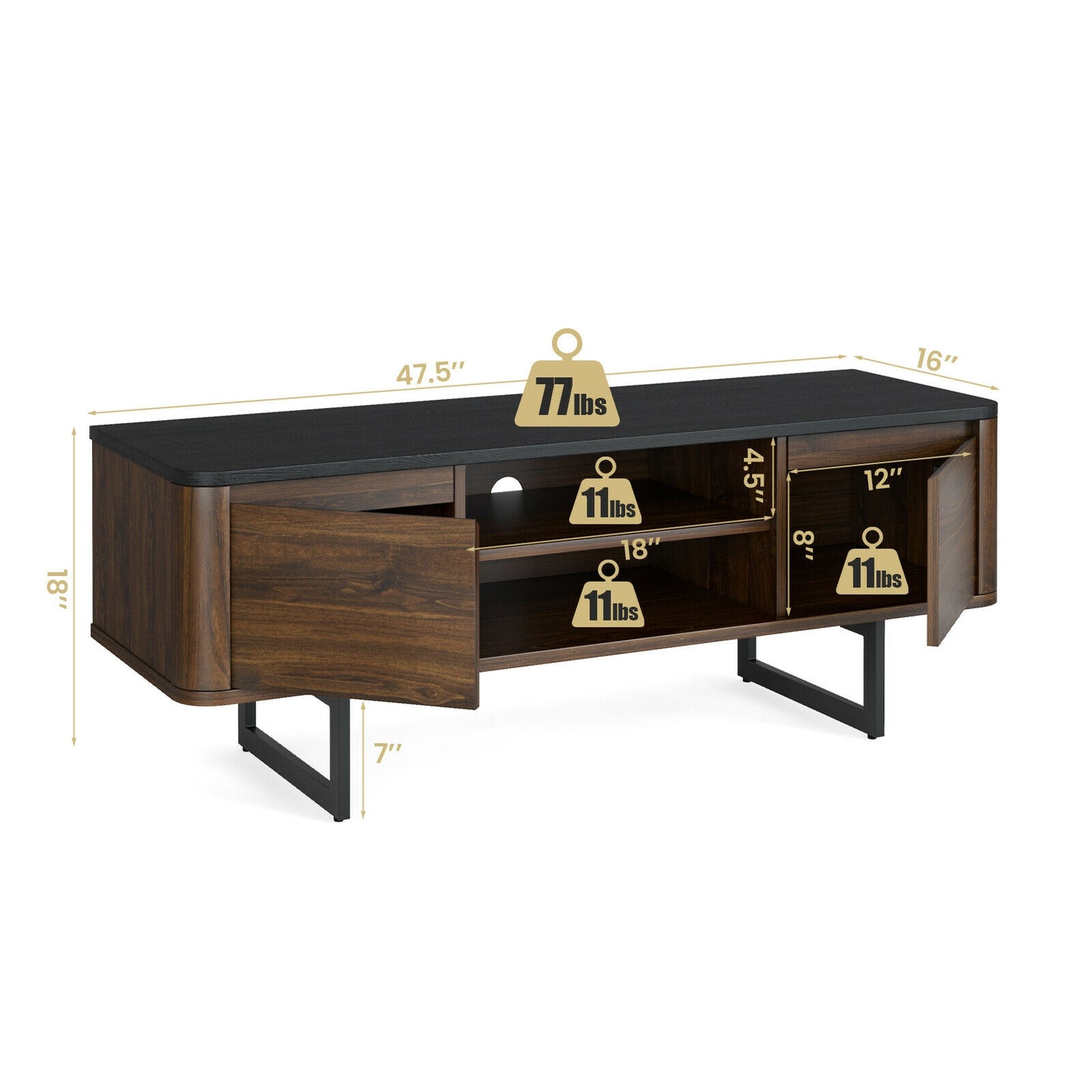 Mid-Century Wooden TV Console with Cabinets for TVs up to 55 Inch