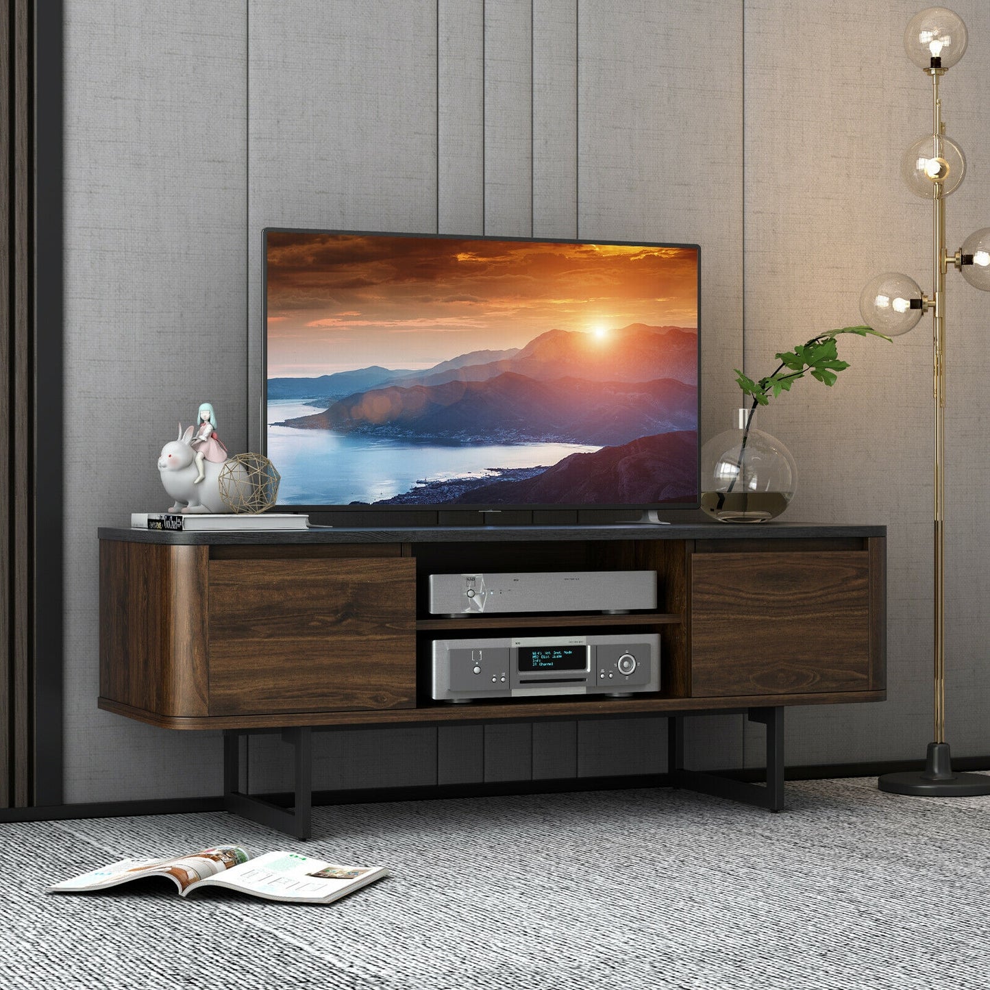 Mid-Century Wooden TV Console with Cabinets for TVs up to 55 Inch