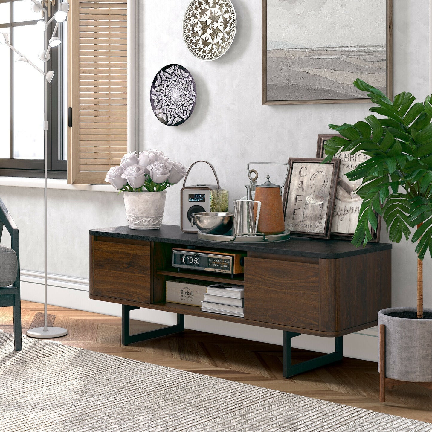 Mid-Century Wooden TV Console with Cabinets for TVs up to 55 Inch